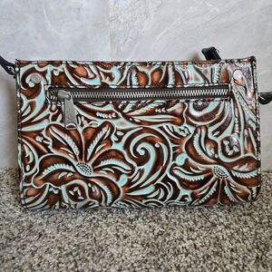 Patricia Nash Brown and Blue Floral Embossed Clutch